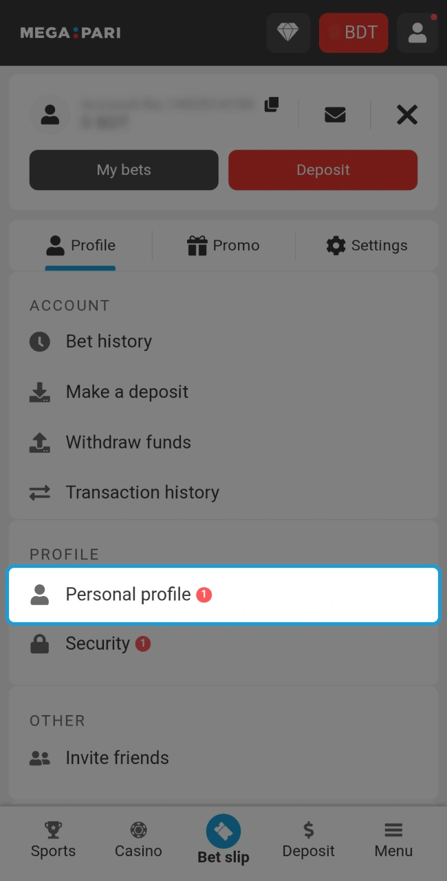 Ensure a smooth withdrawal process by accurately filling out your personal information in the Megapari account settings.