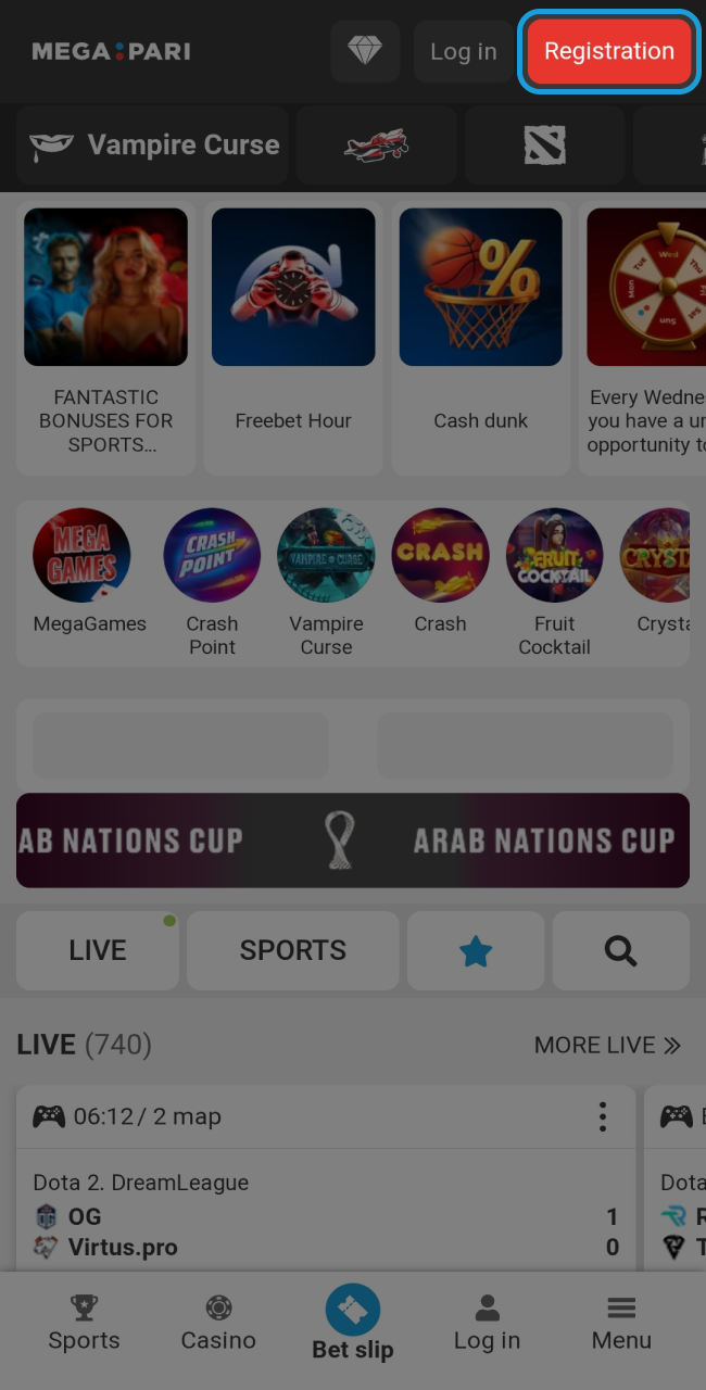 Click the red registration button on Megapari to start your gaming journey instantly.