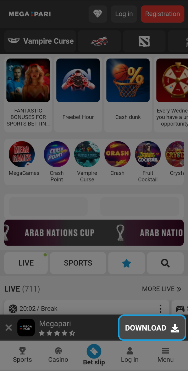 Initiate the Megapari APK download for Android by clicking the dedicated download button on the mobile site.