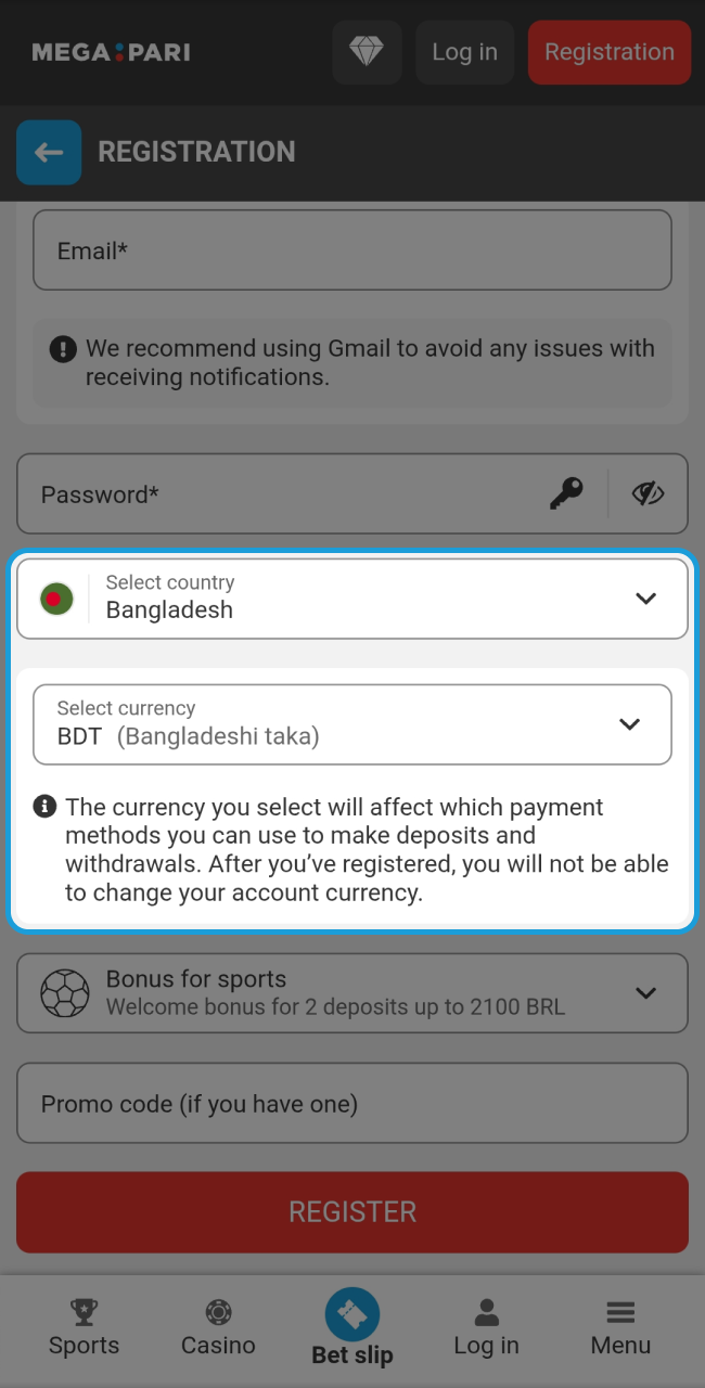 Enter your location and select your currency for a personalized Megapari experience.