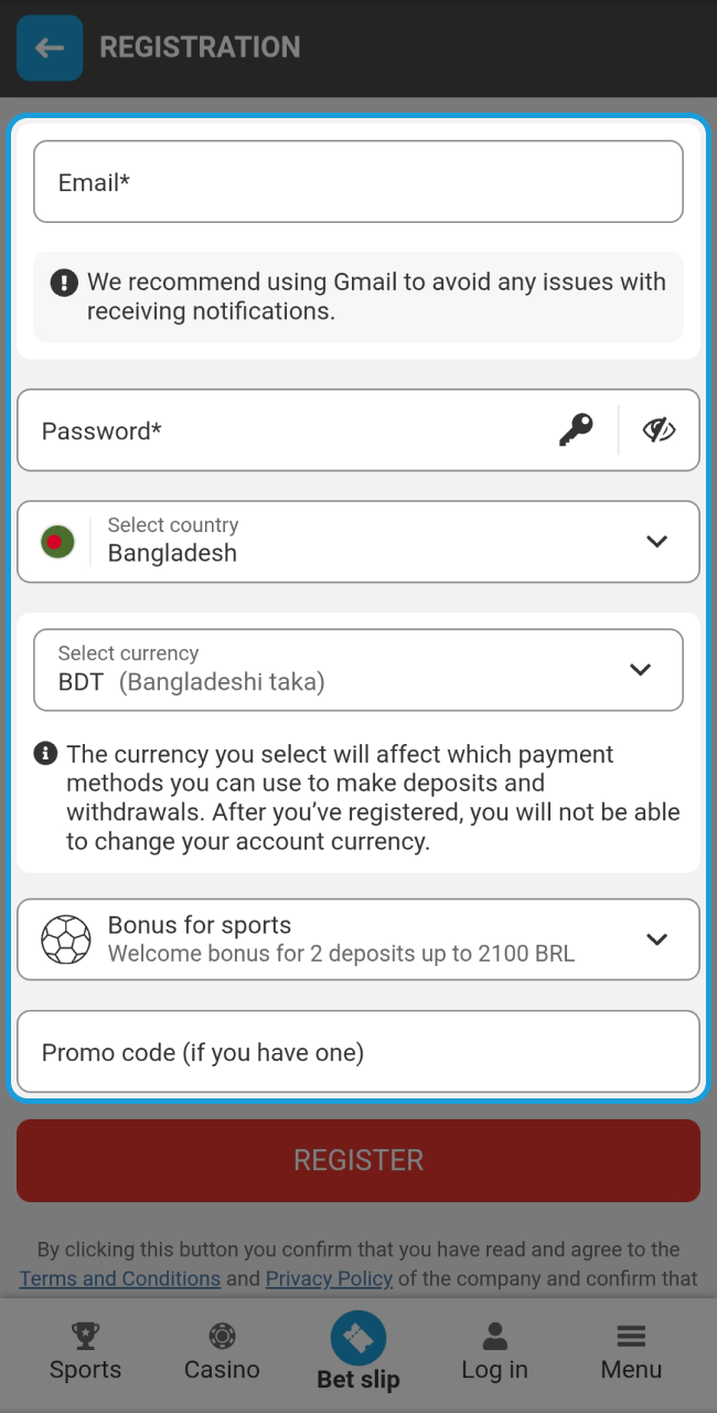 Provide your personal details to complete the Megapari registration form.