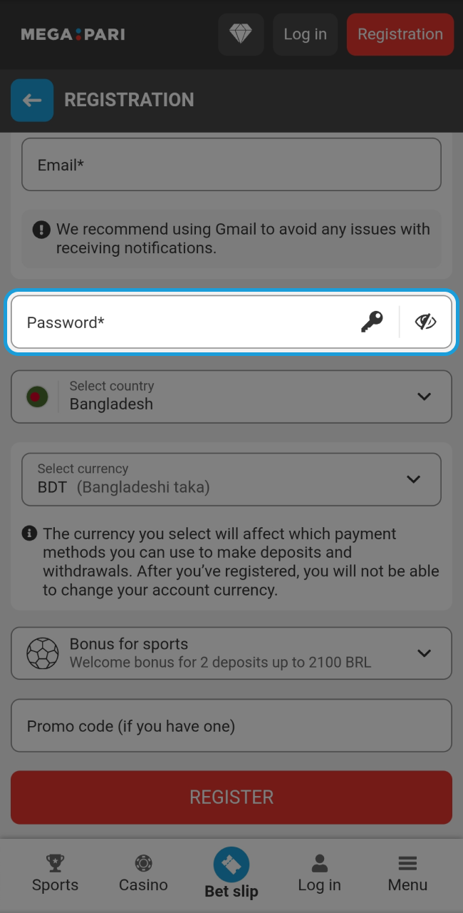 Secure your account by creating a strong password during the Megapari registration process.
