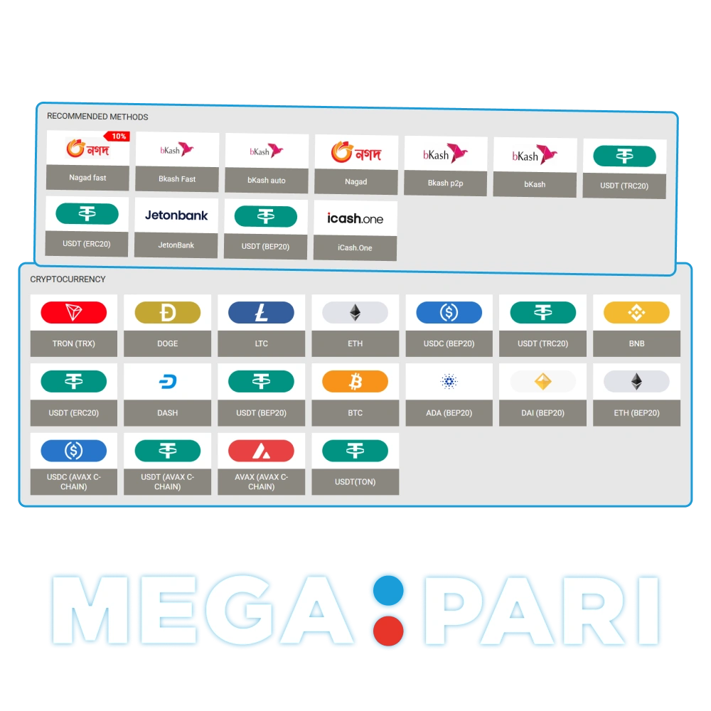 Explore the various secure payment methods available at Megapari.