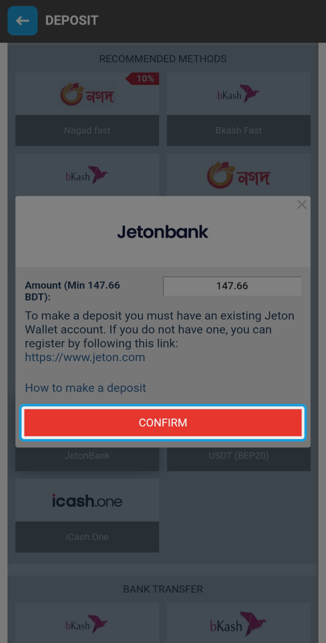 Confirm your deposit to activate Megapari bonuses.