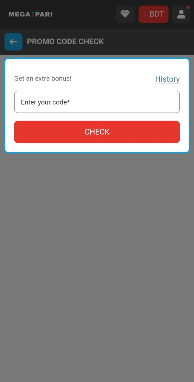 Claim unique rewards by entering your special Megapari bonus code.