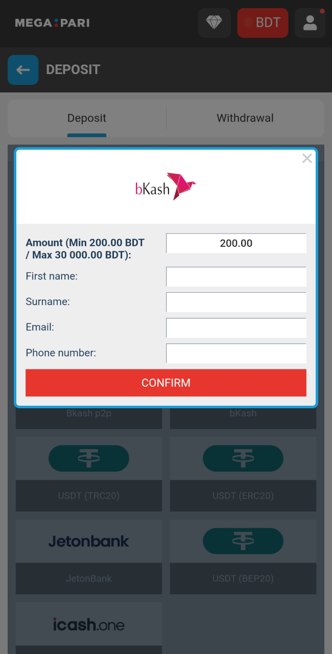 Complete your first deposit at Megapari to automatically activate your selected welcome bonus and double your betting balance.