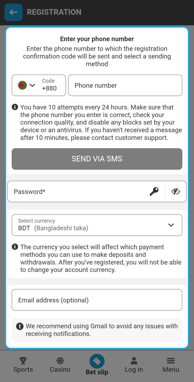 Enter your active phone number and a secure password to protect your new Megapari account.