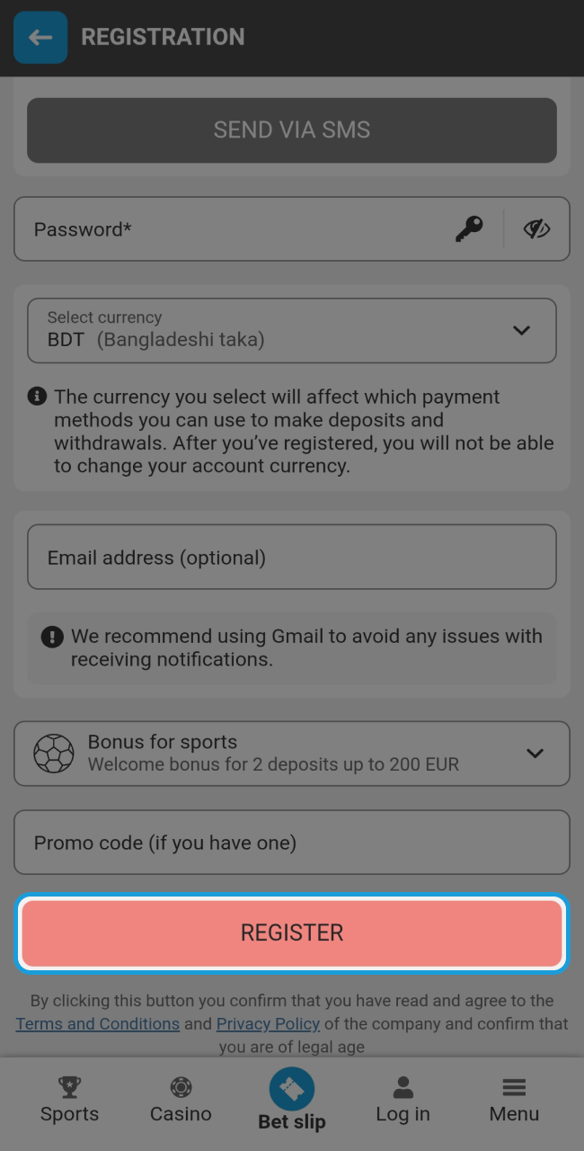 Submit your completed registration form by clicking the button to finalize your new Megapari account.