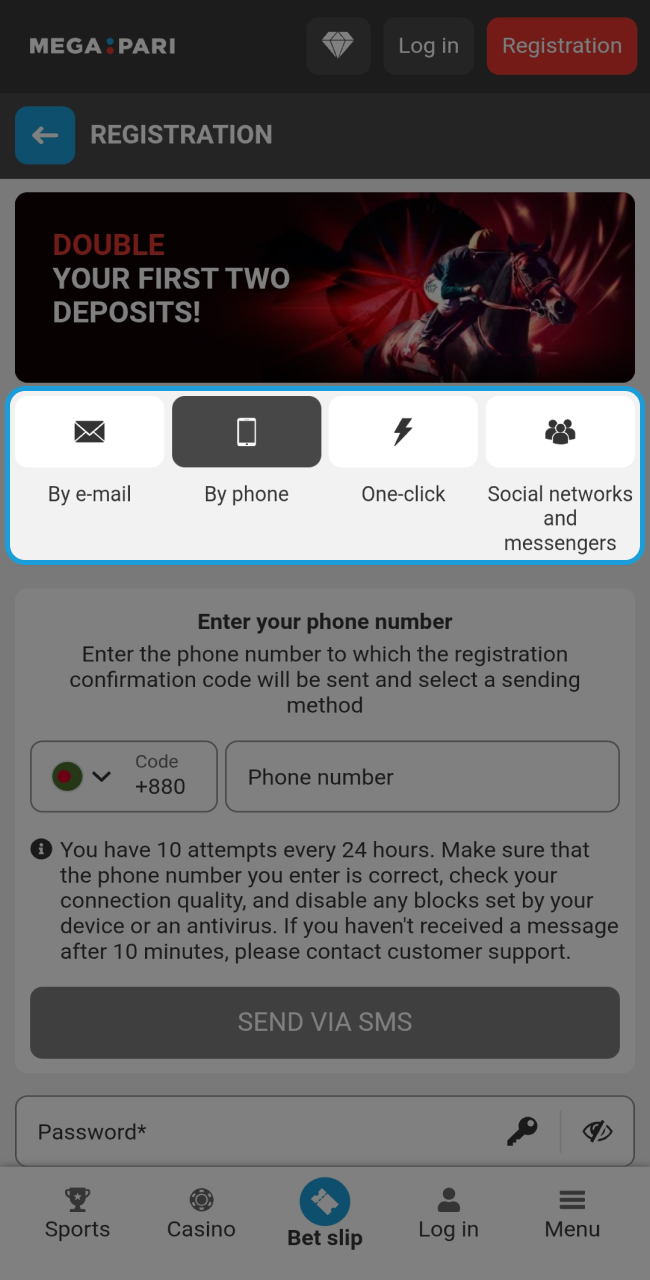 Select your preferred sign-up method to join Megapari.