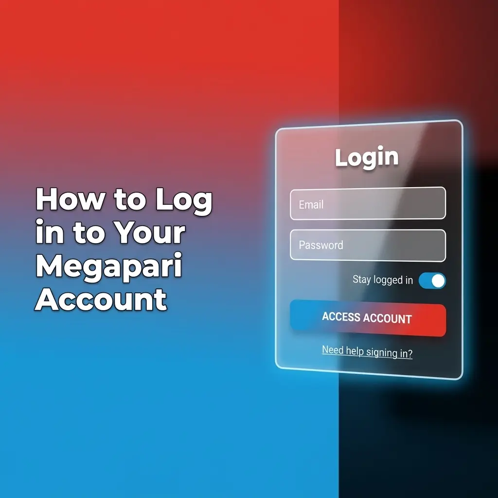 Megapari login screen showing email, phone, or social account sign-in options to access betting account dashboard