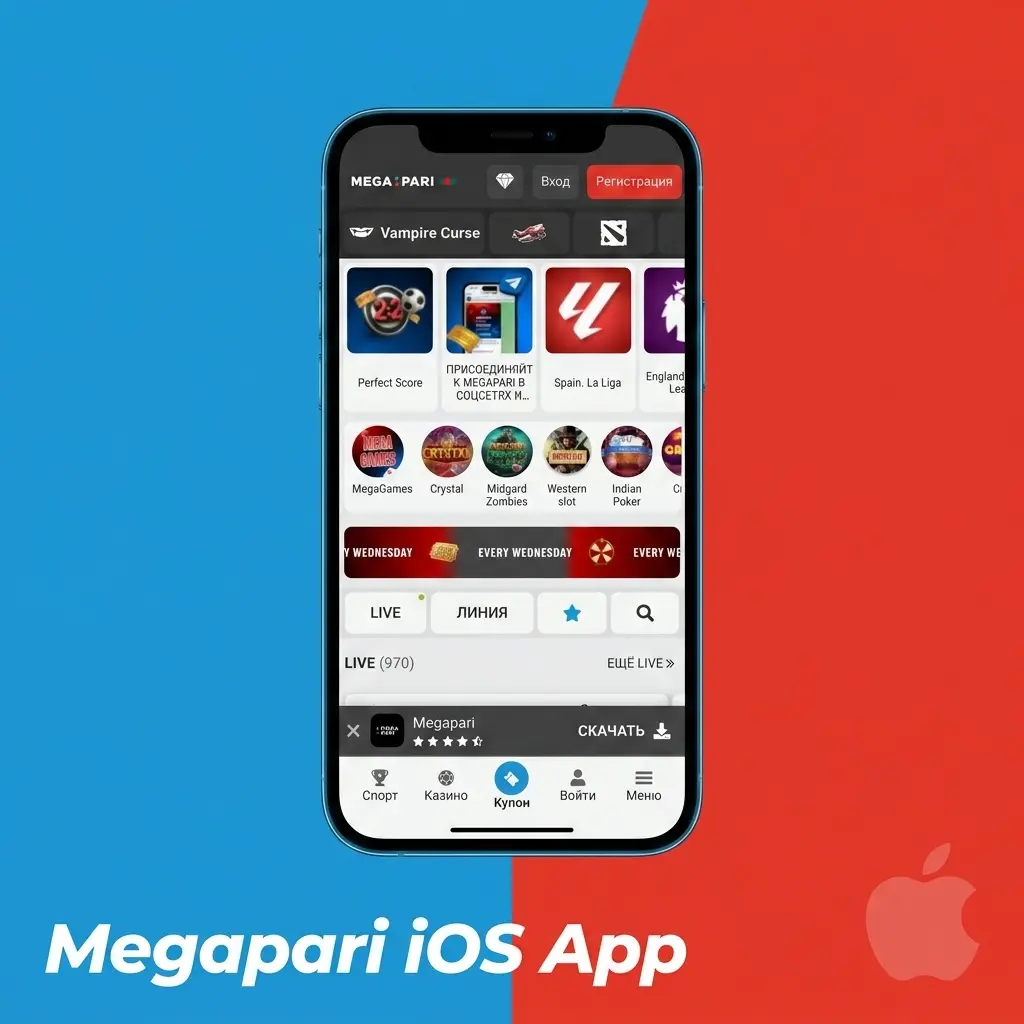 Megapari iOS app download screen showing installation steps for iPhone and iPad running iOS 12.0 or later