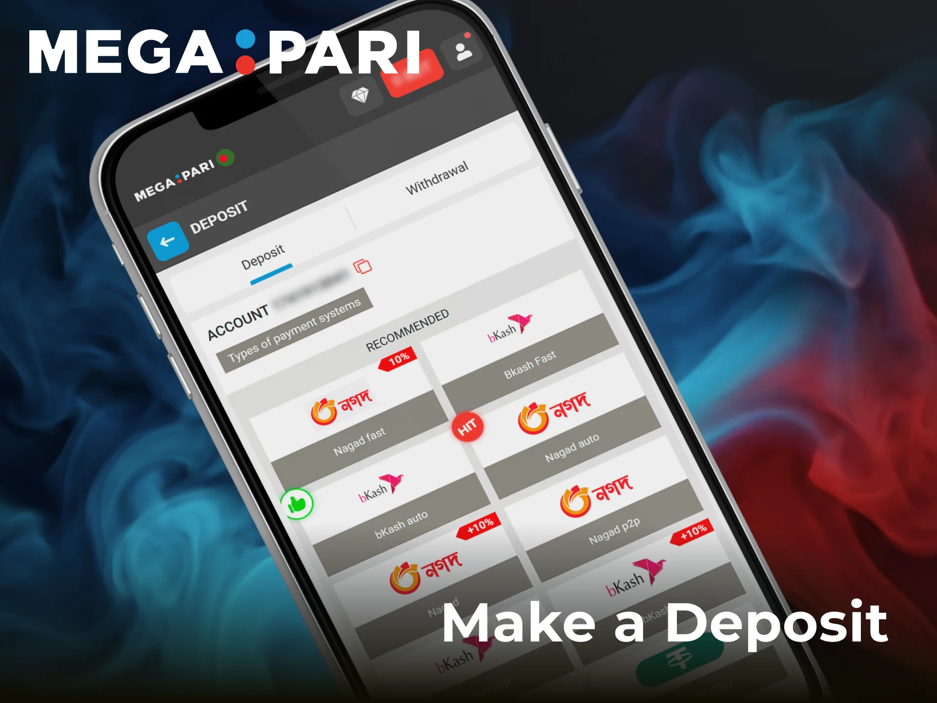 Make a secure deposit to fund your Megapari App balance.