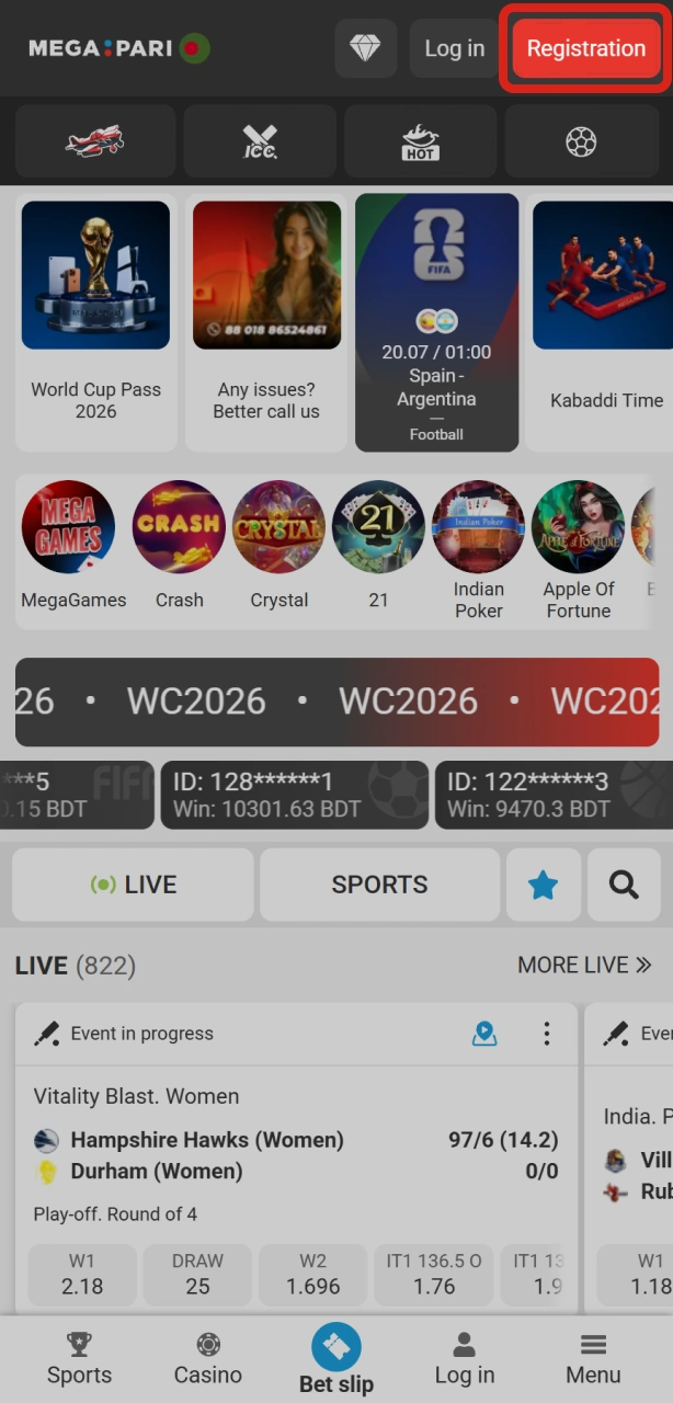 Open the Megapari App and tap register to create an account.