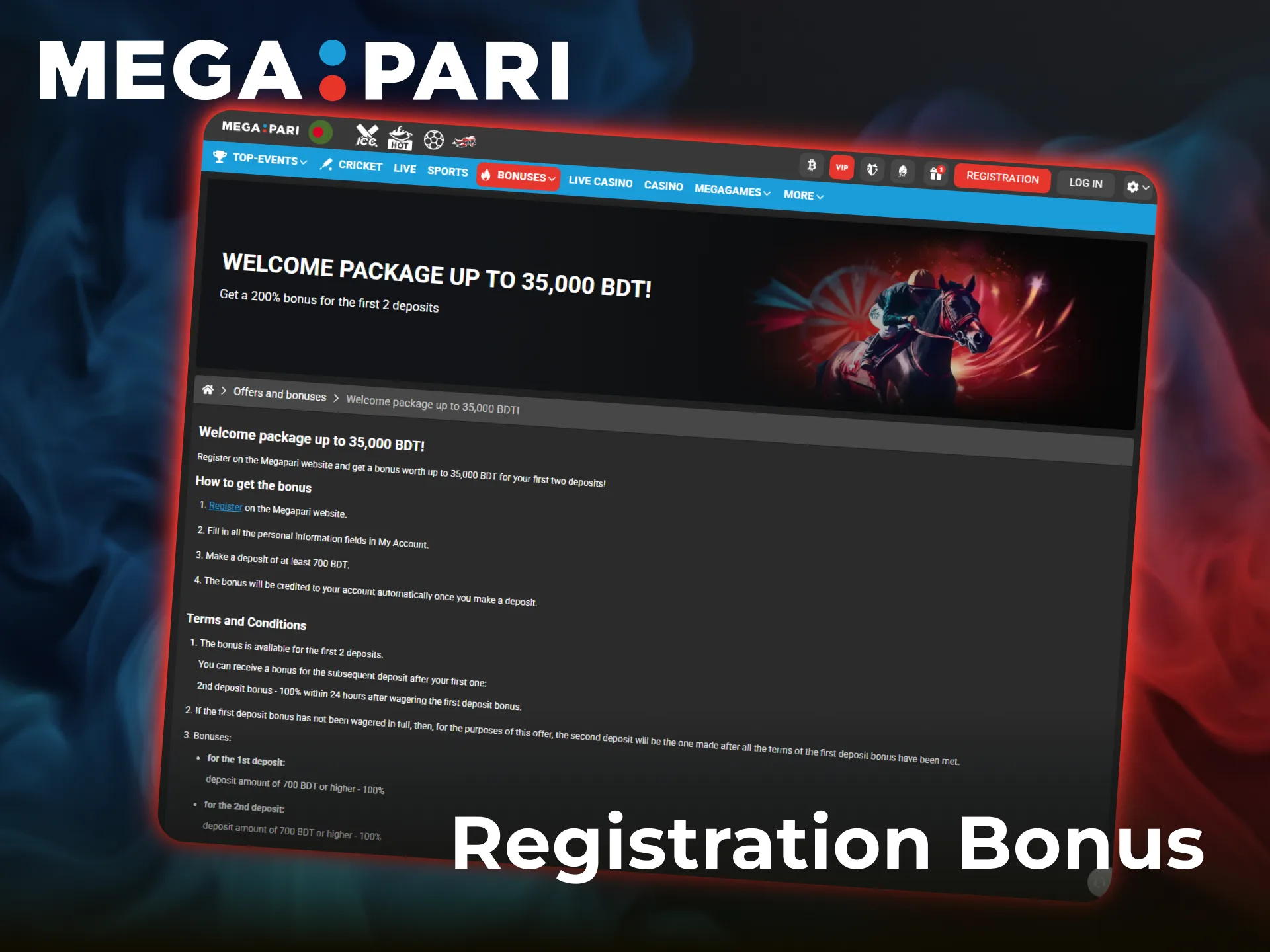 Claim your Megapari registration bonus to place sports bets in Bangladesh.
