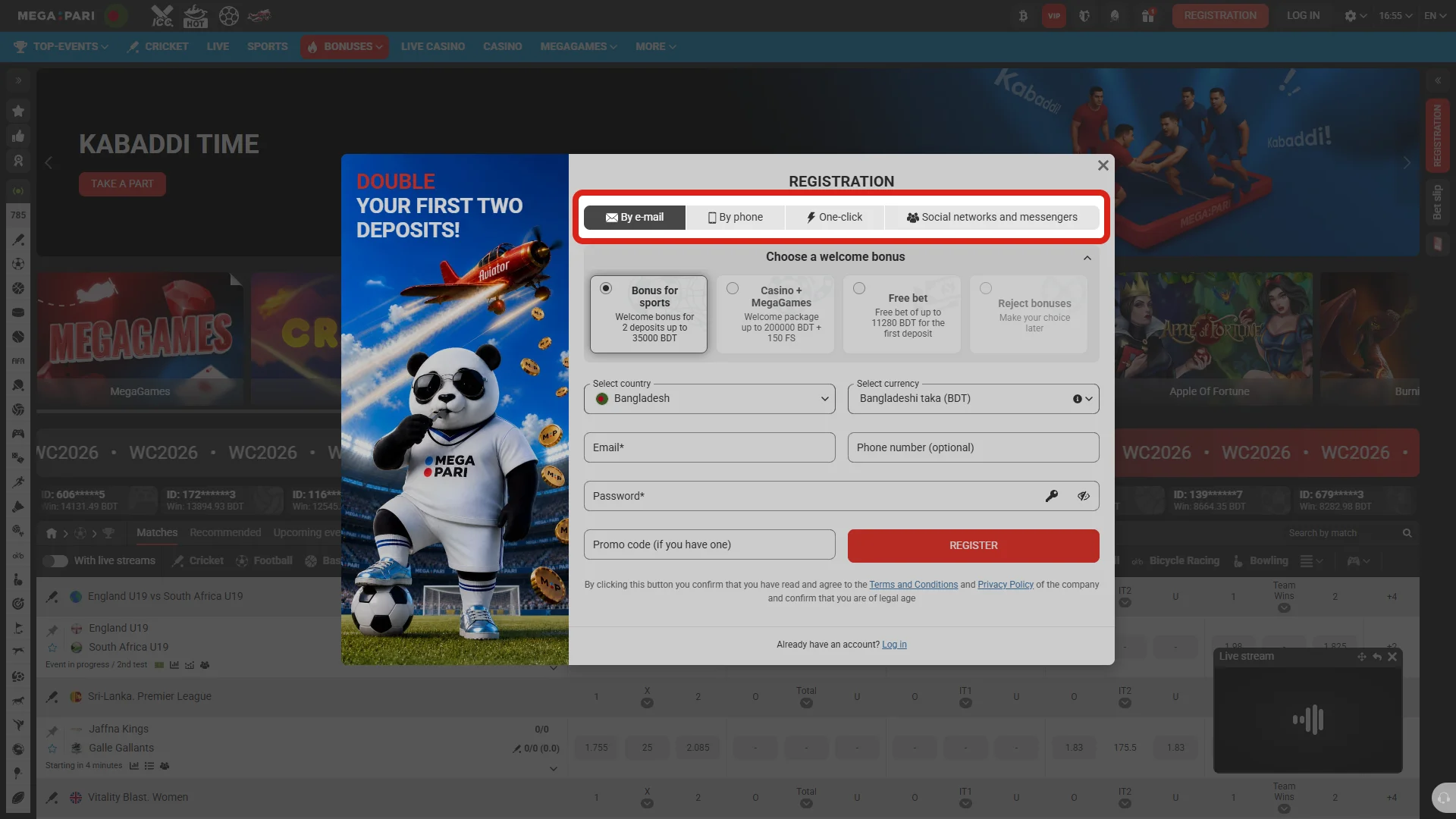 Choose your registration method to create a Megapari account smoothly.