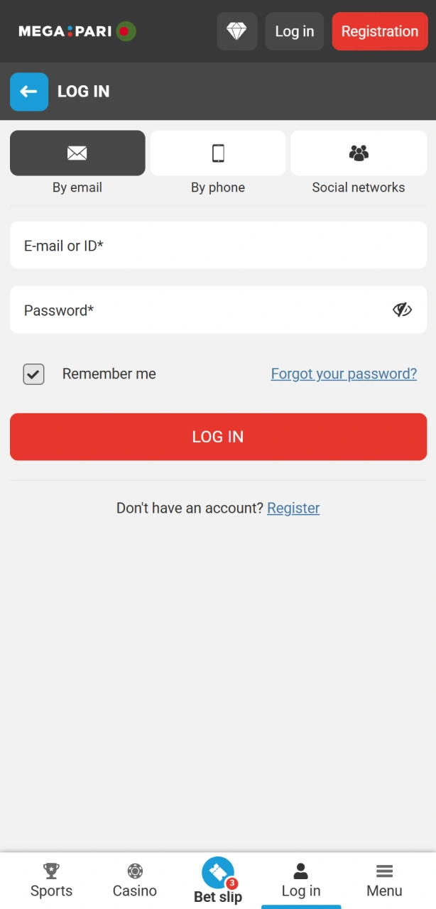 Log in to your profile on the Megapari website to start account verification.