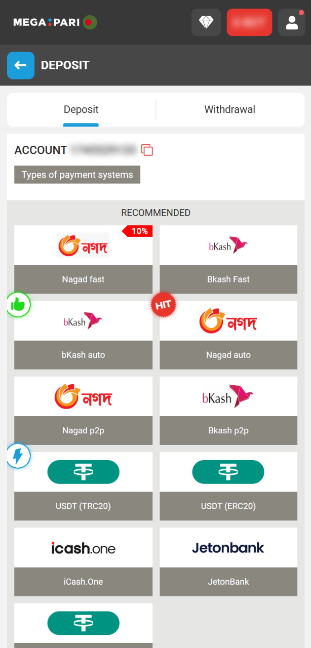 Provide proof of payment method to verify your Megapari profile details.